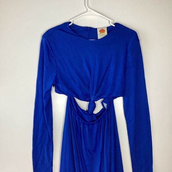 Farm Rio Blue Knotted Cut Out Maxi Dress Boho Tropical Vacation Resort Wear - Picture 8 of 17